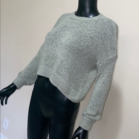 moon & madison Sage Green Crewneck Cropped Mesh Sweater - Picture 4 of 12